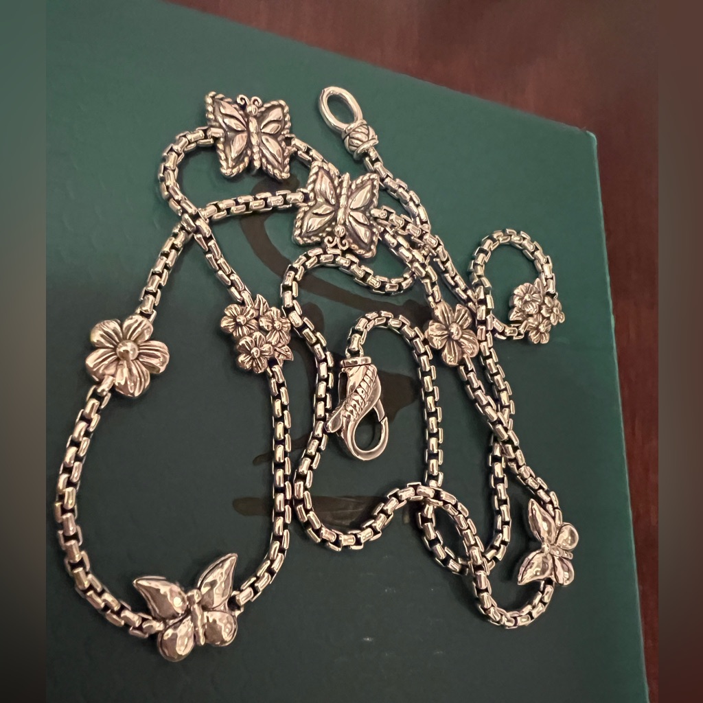 Jai John Hardy Sterling Silver Butterfly Flower Necklace 24 Inch New In Box!